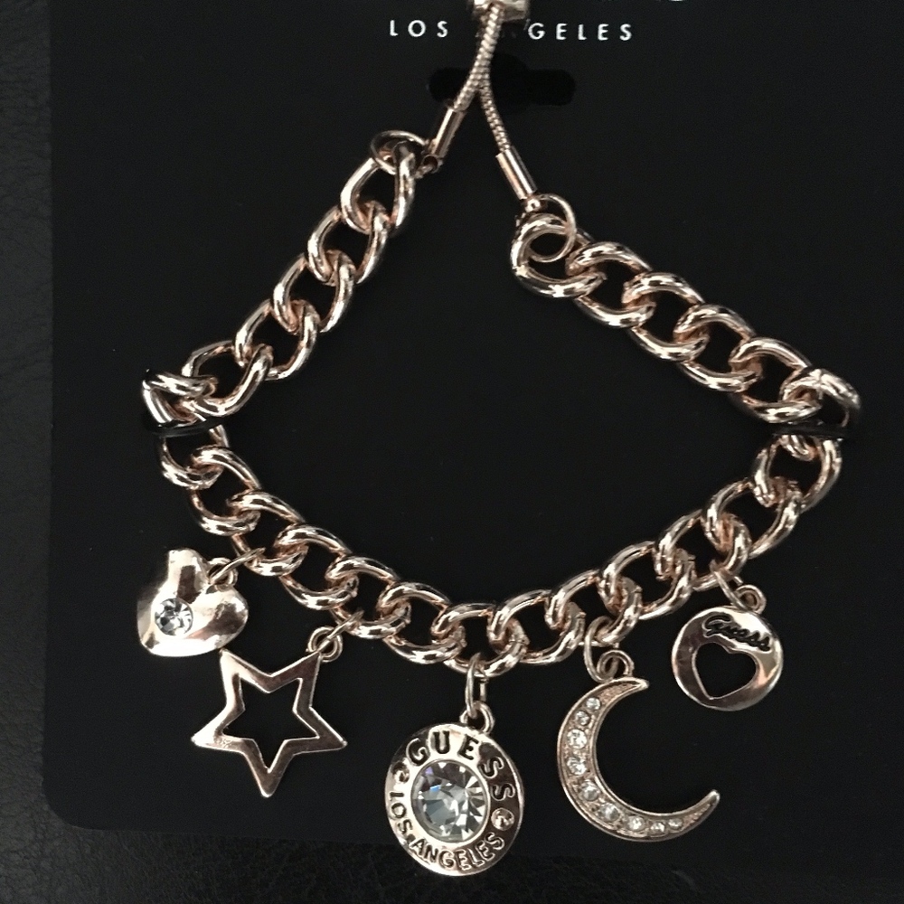 Guess Charm Bracelet Heart Star Pave Moon Disks